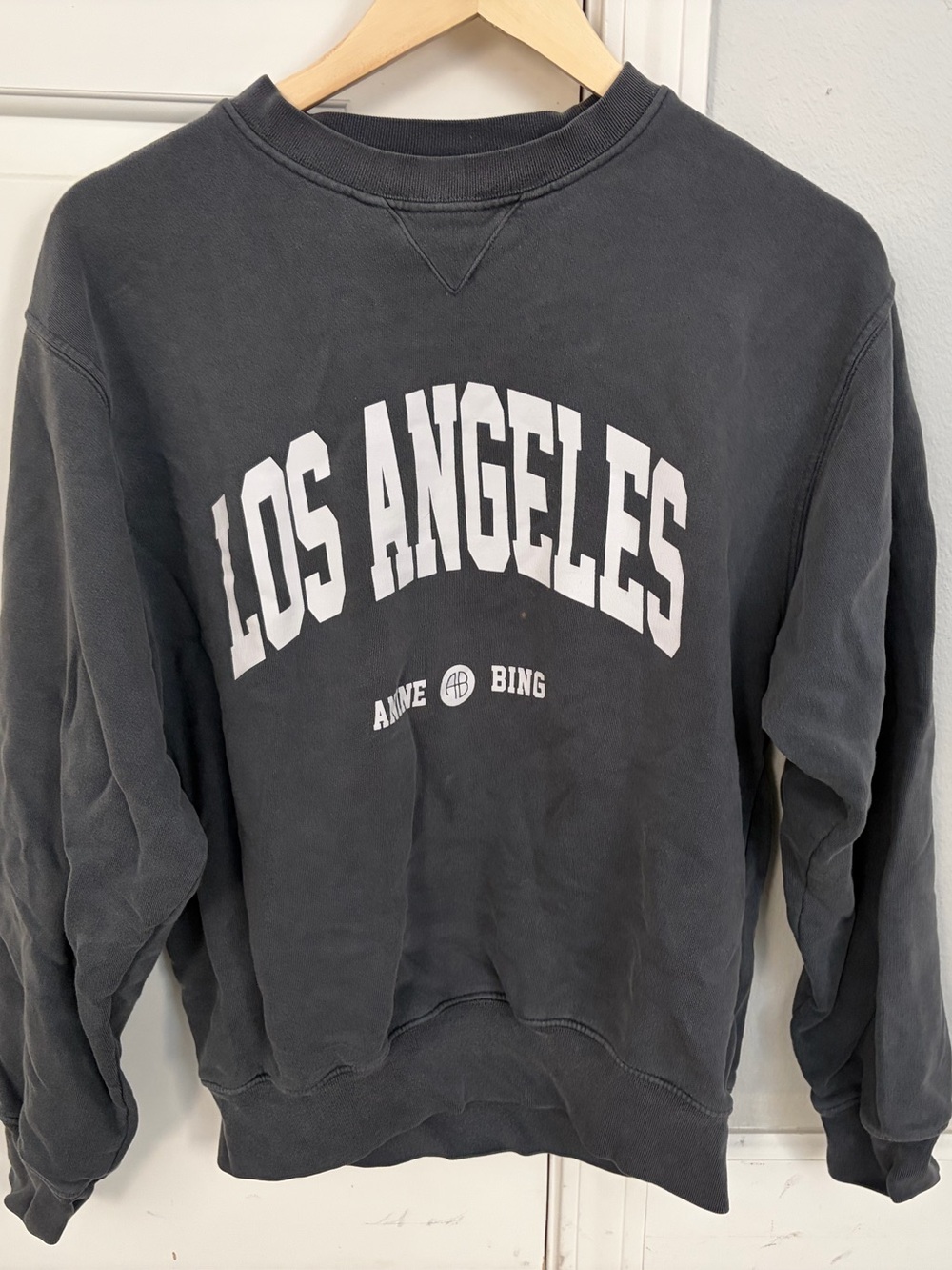 Anine Bing Charcoal Grey Crewneck Sweatshirt with White Los Angeles Print